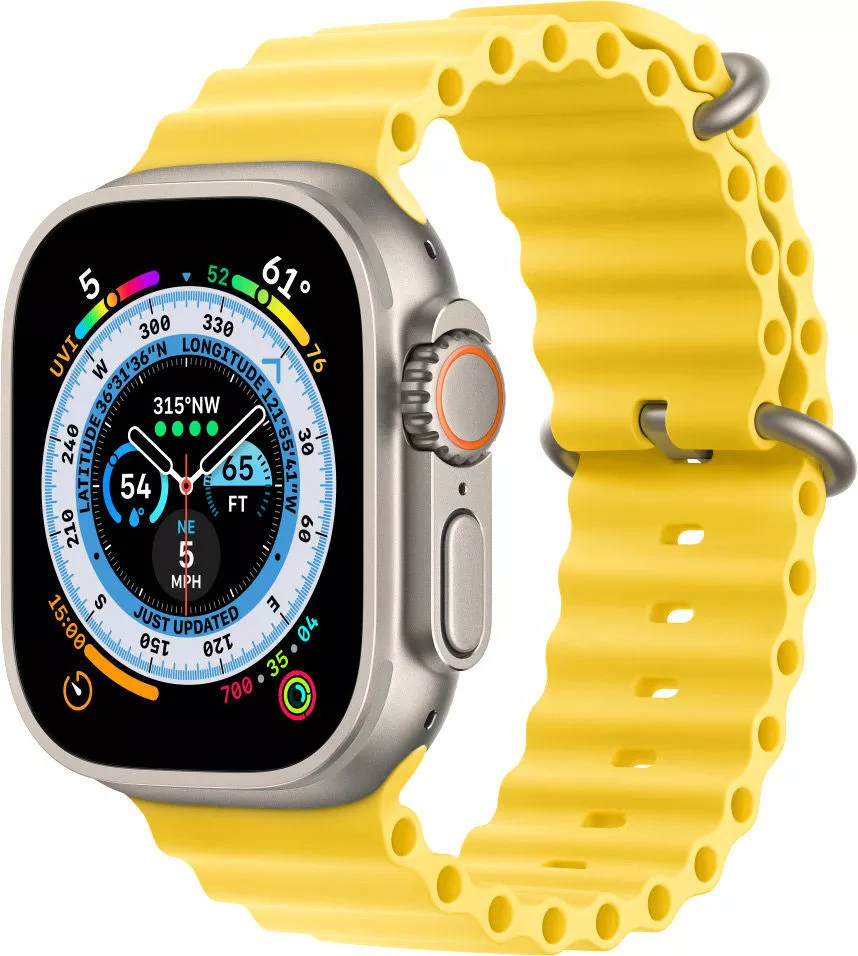 Смарт-часы Apple Watch Ultra LTE 49 мм (титановый корпус, титановый/желтый, ремешок из эластомера) фото