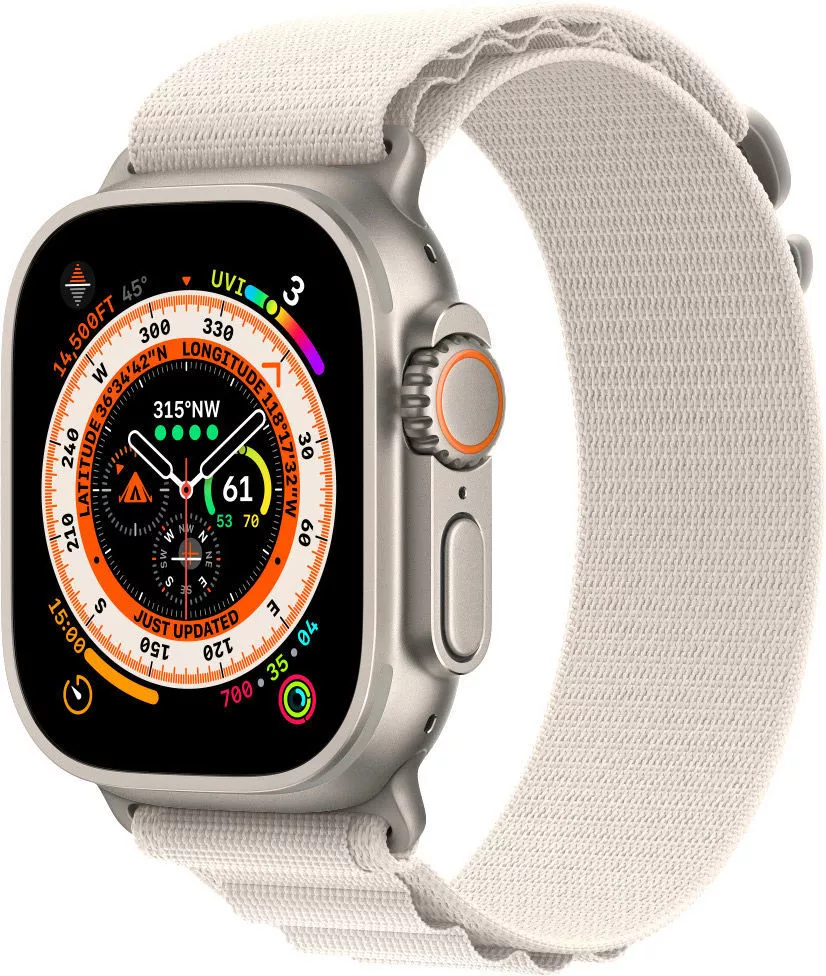 Умные часы Apple Watch Ultra LTE 49 мм (титановый корпус, титановый/звездный свет, текстильный ремешок размера L) фото