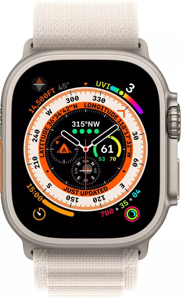 Умные часы Apple Watch Ultra LTE 49 мм (титановый корпус, титановый/звездный свет, текстильный ремешок размера S) фото 2