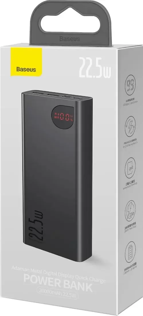 Портативное зарядное устройство Baseus Adaman Metal Digital Display Quick charge 22.5W 20000mAh (черный) фото 3