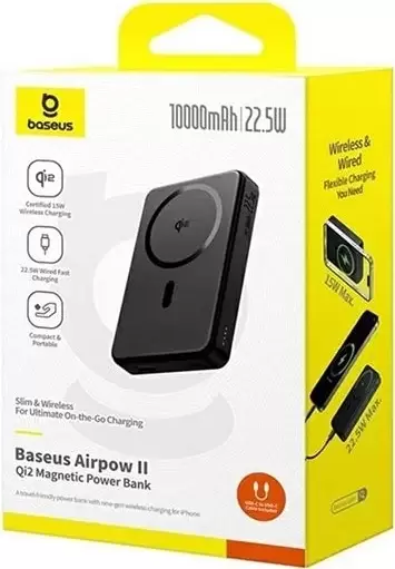 Портативное зарядное устройство Baseus Airpow II Qi2 Magnetic Power Bank 22.5W 10000mAh (черный) фото