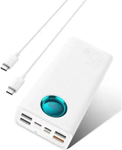Портативное зарядное устройство Baseus Amblight Digital Display Fast Charge Power Bank 65W 26800mAh (белый) фото 3