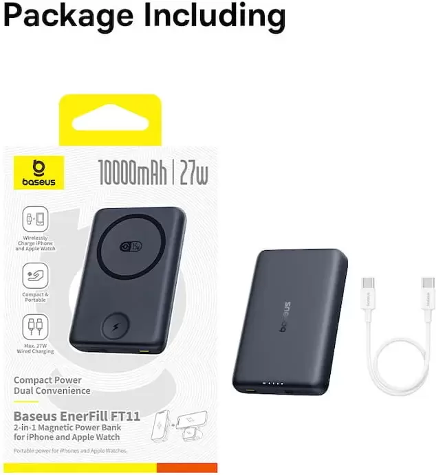 Портативное зарядное устройство Baseus EnerFill FT11 2-in-1 Magnetic Power Bank 10000mAh (черный) фото 3