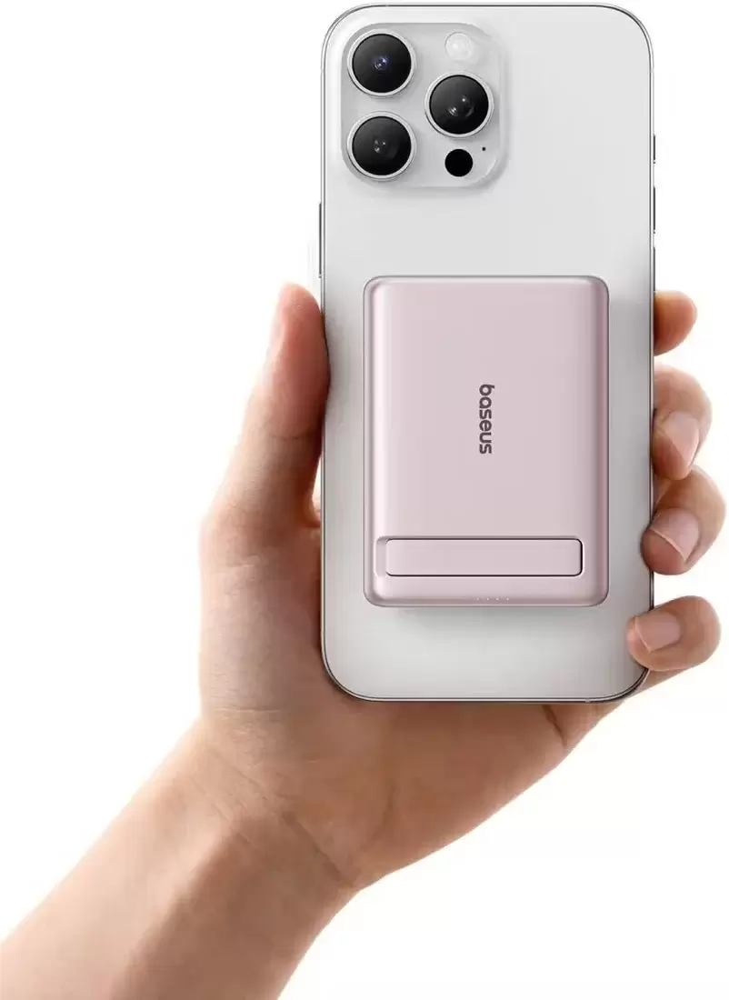 Портативное зарядное устройство Baseus PicoGo AM31 Mini Magnetic Power Bank with Stand 20W 5000mAh (розовый) фото 2