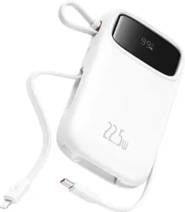 Портативное зарядное устройство Baseus Qpow2 Dual-Cable Digital Display Fast Charge Power Bank 22.5W 10000mAh (белый) фото