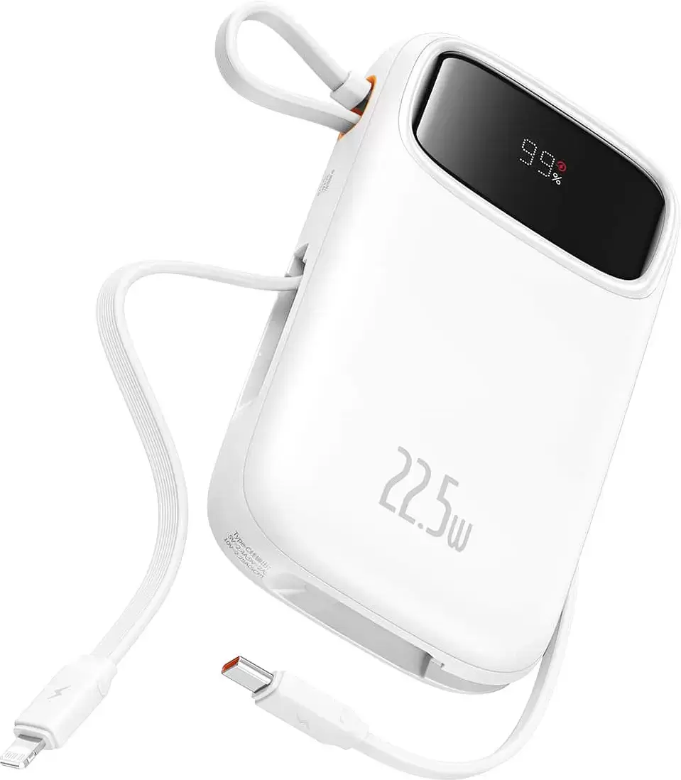 Baseus Qpow2 Dual-Cable Digital Display Fast Charge Power Bank 22.5W 20000mAh (белый)