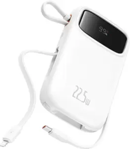 Портативное зарядное устройство Baseus Qpow2 Dual-Cable Digital Display Fast Charge Power Bank 22.5W 20000mAh (белый) фото