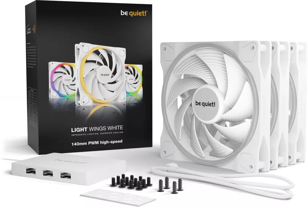 Набор вентиляторов с контроллером be quiet! Light Wings White 140mm PWM High-Speed Triple-Pack BL103 фото