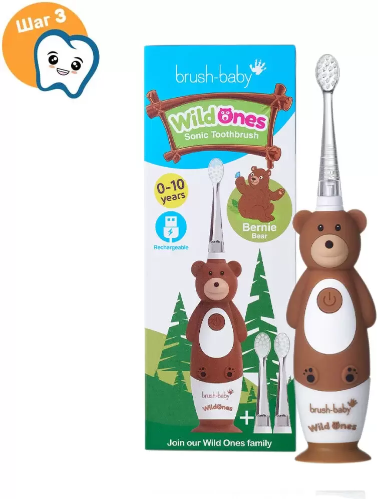 Электрическая зубная щетка Brush-Baby WildOnes Bear фото 5