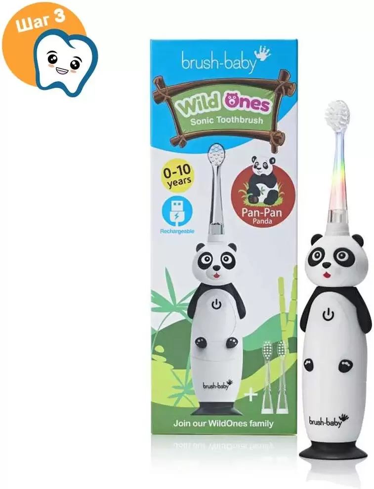 Электрическая зубная щетка Brush-Baby WildOnes Panda фото 6