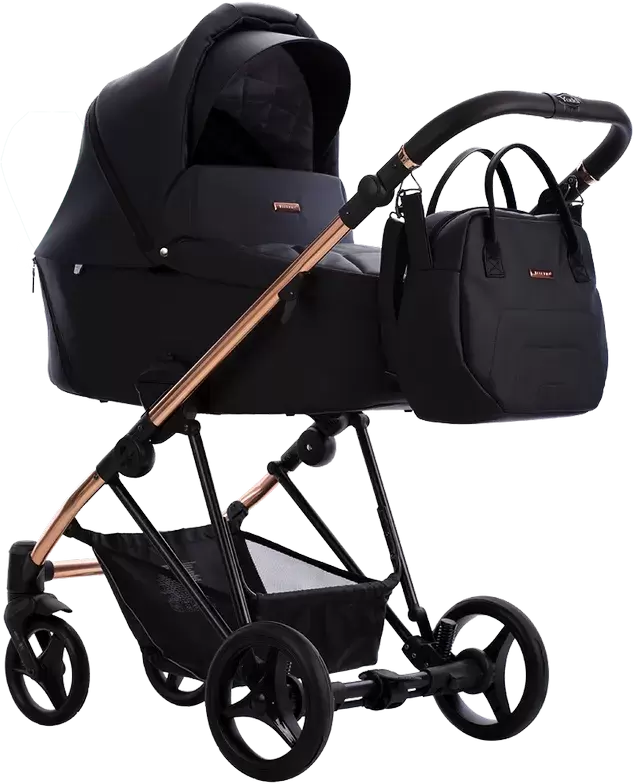 Детская универсальная коляска Bebetto Yoddi Premium Class 2 в 1 PC (02, черная кожа/рама бронза) фото