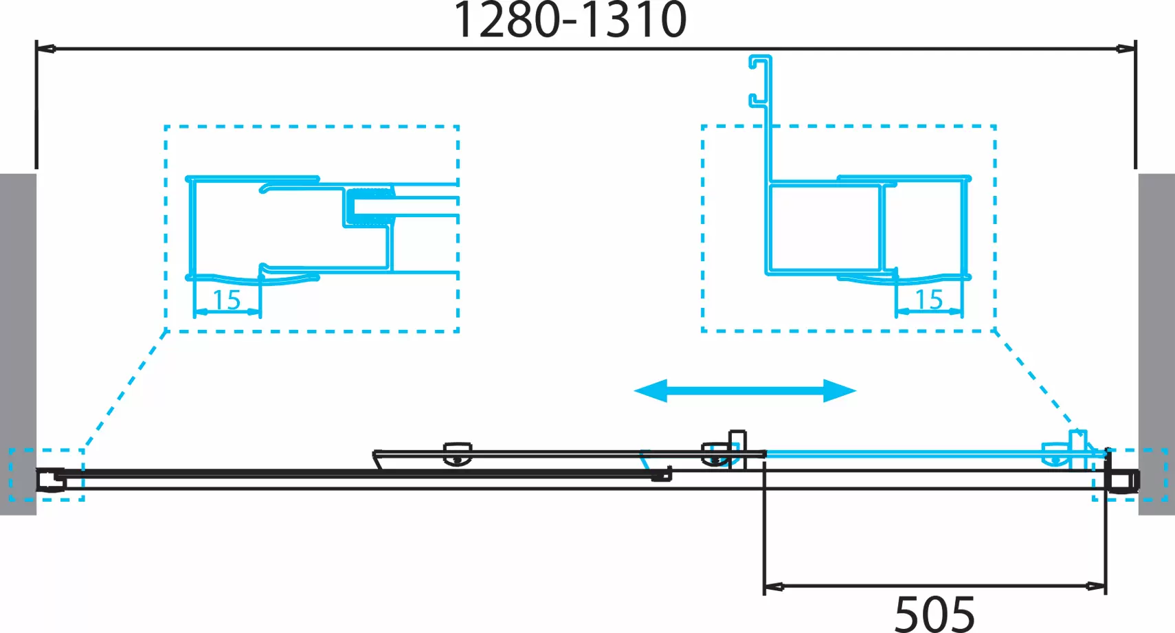 Душевая дверь Belbagno DUE-BF-1-130-C-Cr фото