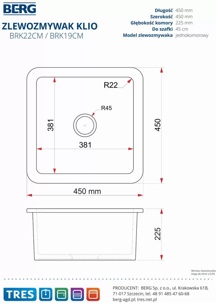 Кухонная мойка Berg Klio BRK22CM фото