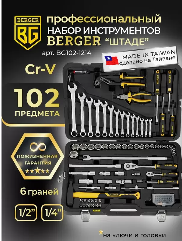 Универсальный набор инструментов Berger BG102-1214 (102 предмета) фото 2