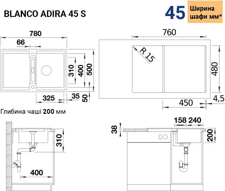 Кухонная мойка Blanco Adira 45 S (антрацит) фото