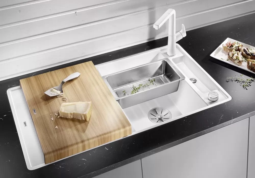 Кухонная мойка Blanco Axia III 5 S-F (серый камень, деревянная доска) фото