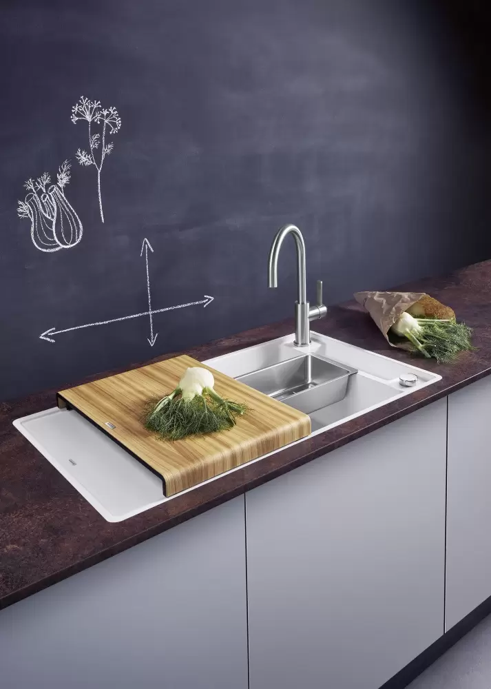 Кухонная мойка Blanco Axia III 5 S-F (серый камень, деревянная доска) фото