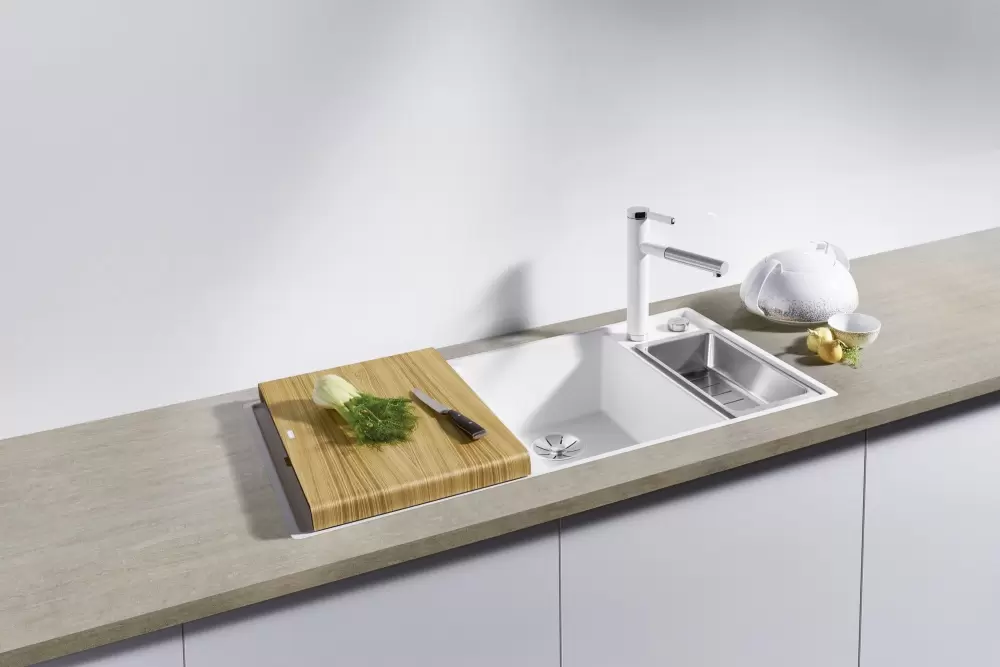 Кухонная мойка Blanco Axia III 6 S-F (вулканический серый, левая, стеклянная доска) фото