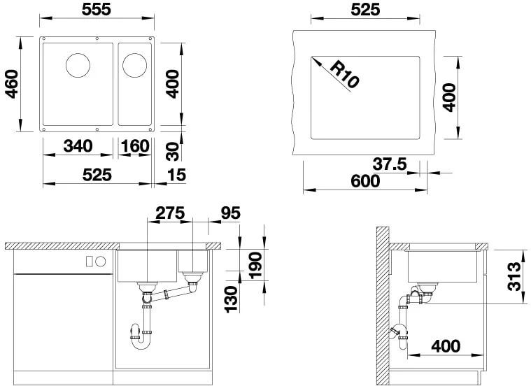 Кухонная мойка Blanco Subline 340/160-U (левая, вулканический серый) фото