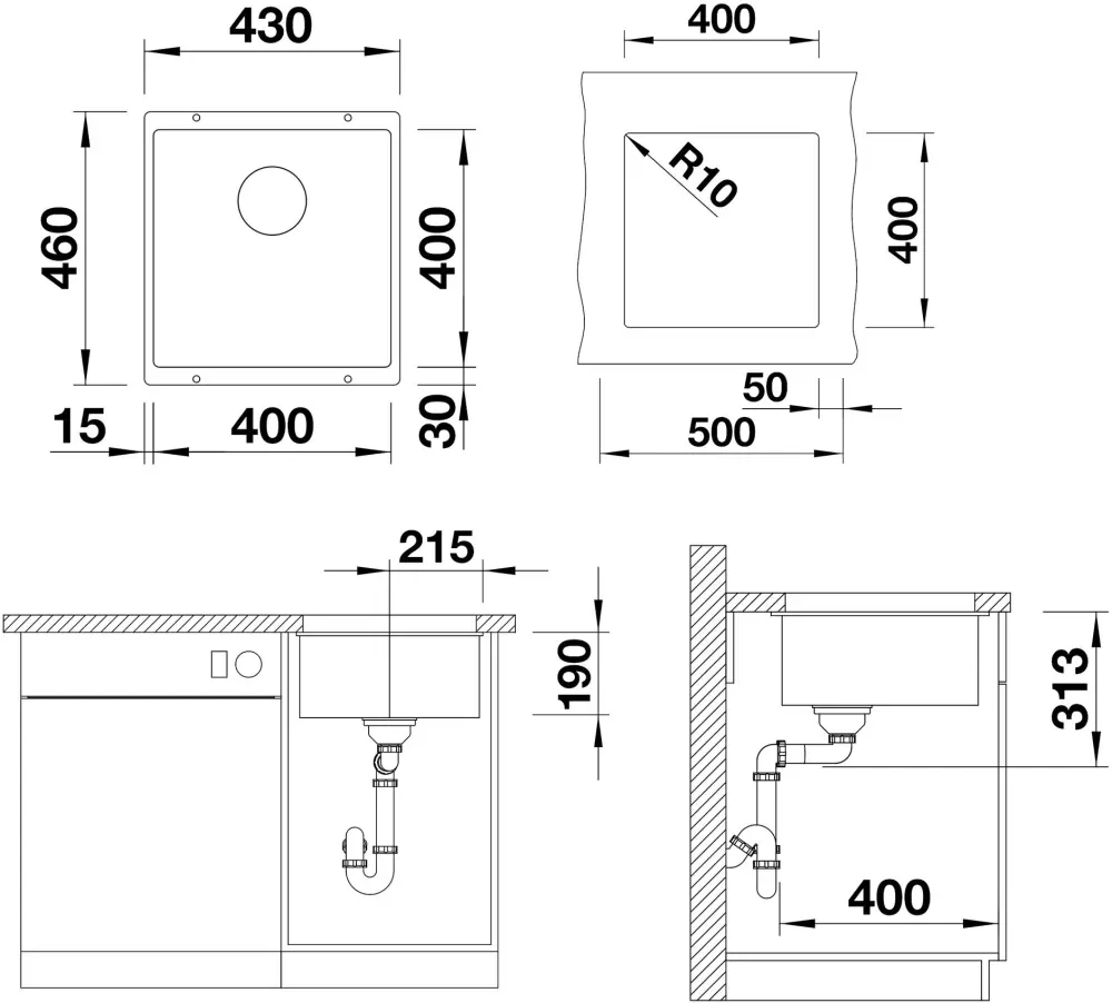 Кухонная мойка Blanco Subline 400-U Coloured Components (антрацит) фото