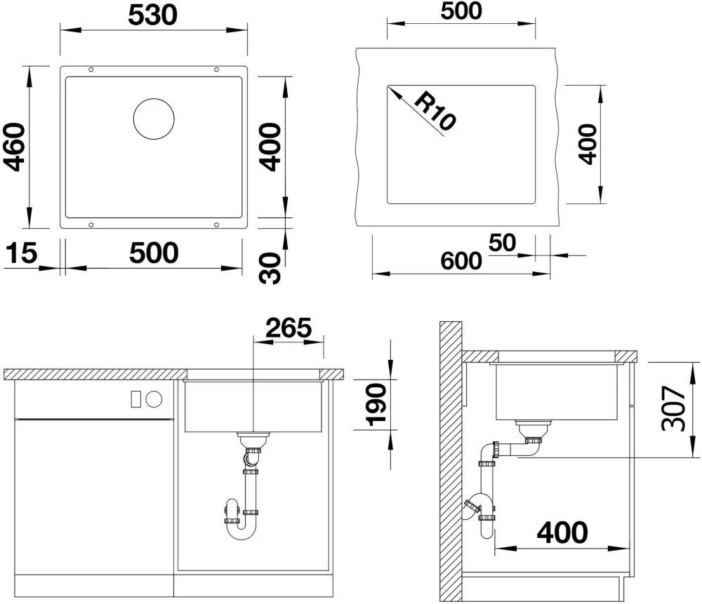 Кухонная мойка Blanco Subline 500-U Coloured Components (черный) фото