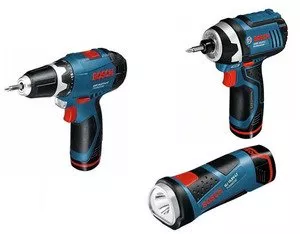 Набор инструмента Bosch шуруповерт GSR 10,8-2-LI + гайковерт GDR 10,8-2-LI + фонарь GLI 10,8 V-LI (0.615.990.EV6) фото