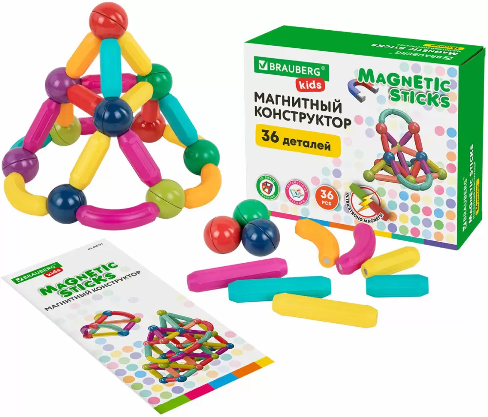 Конструктор магнитный Brauberg Kids Magnetic Sticks / 665721 фото