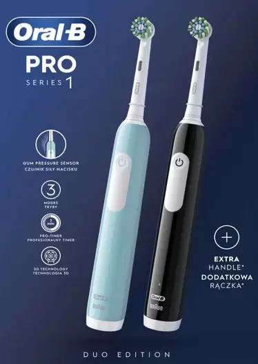 Комплект зубных щеток Braun Oral-B Pro Series 1 D305.523.3H (2 шт, черный/бирюзовый) фото