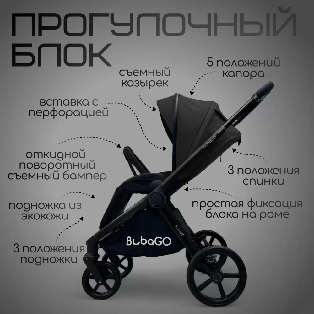 Детская универсальная коляска Bubago Gaudi (3 в 1, черный) фото