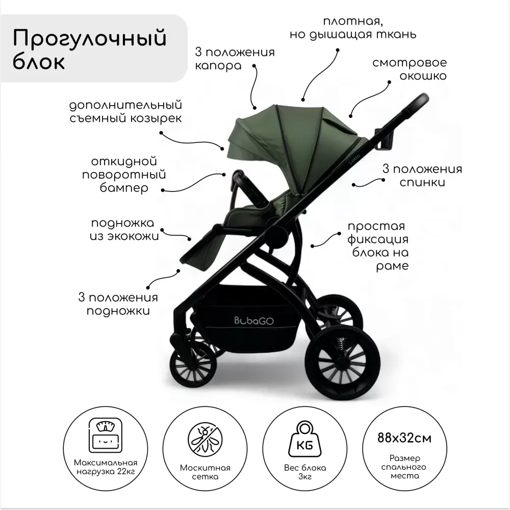 Универсальная коляска Bubago Lotta BG BG 150-4 (3 в 1, зеленый) фото