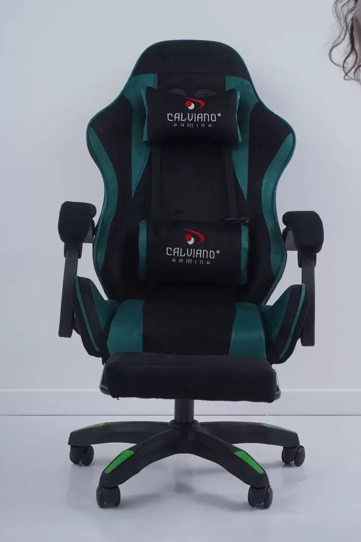 Игровое кресло Calviano 1584 (велюр, черный/зеленый) фото