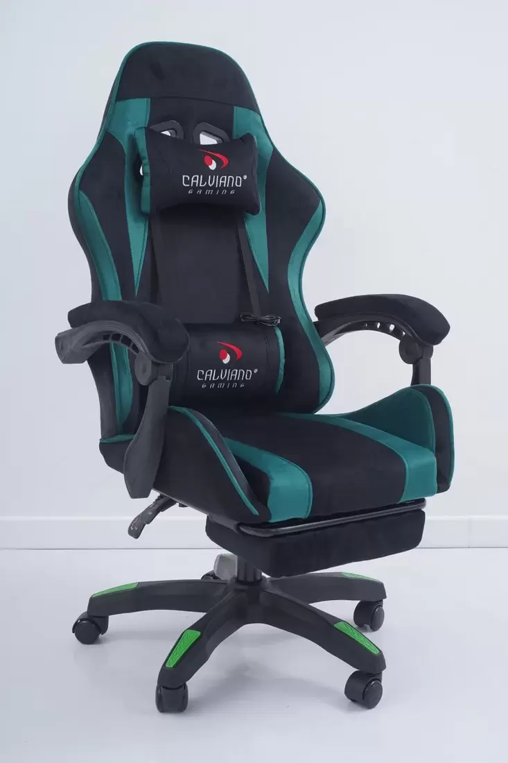 Игровое кресло Calviano 1584 (велюр, черный/зеленый) фото