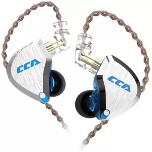 Наушники CCA C12 (без микрофона, серебристый/черный, с синим логотипом) фото