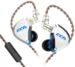 Наушники CCA C12 (с микрофоном, серебристый/черный, с синим логотипом) фото