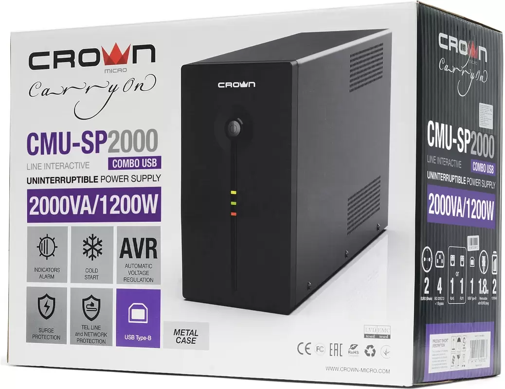 Источник бесперебойного питания CrownMicro CMU-SP2000 Combo USB фото