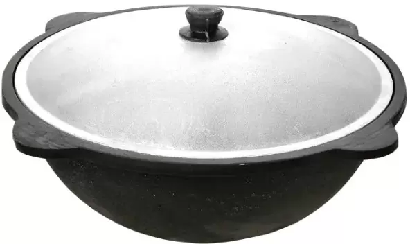 Davr Metall Узбекский чугунный с крышкой, круглое дно (12 л)