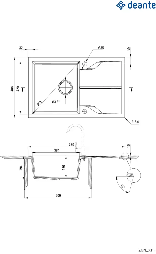 Кухонная мойка Deante Andante ZQN N11F фото