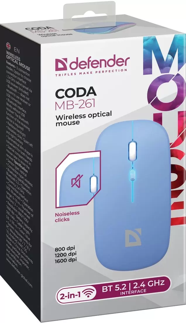 Мышь Defender Coda MB-261 (голубой/белый) фото