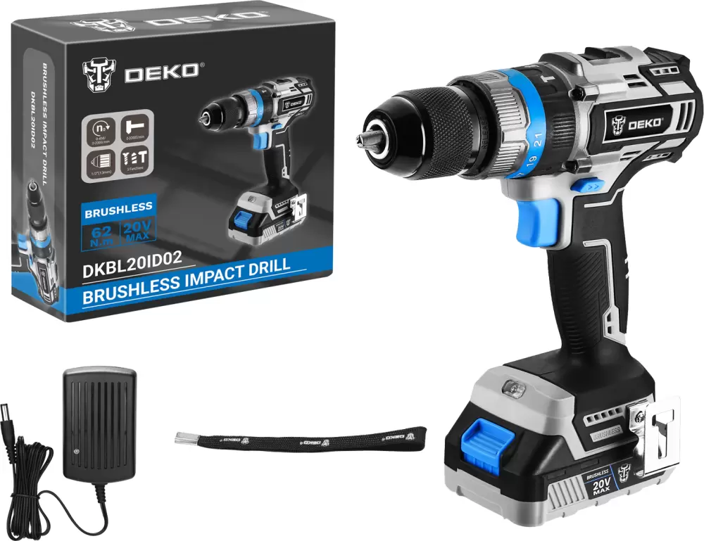 Дрель-шуруповерт аккумуляторная Deko DKBL20ID02-S1 фото