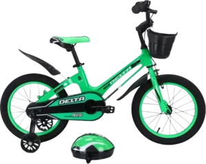Велосипед детский Delta Prestige 16 2023 (зеленый, спицы, шлем) фото