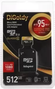 DiGoldy Extreme Pro microSDXC 512GB DG512GCSDXC10UHS-1-ELU3 (с адаптером)