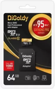 Карта памяти DiGoldy Extreme Pro microSDXC 64GB DG064GCSDXC10UHS-1-ElU3 (с адаптером) фото