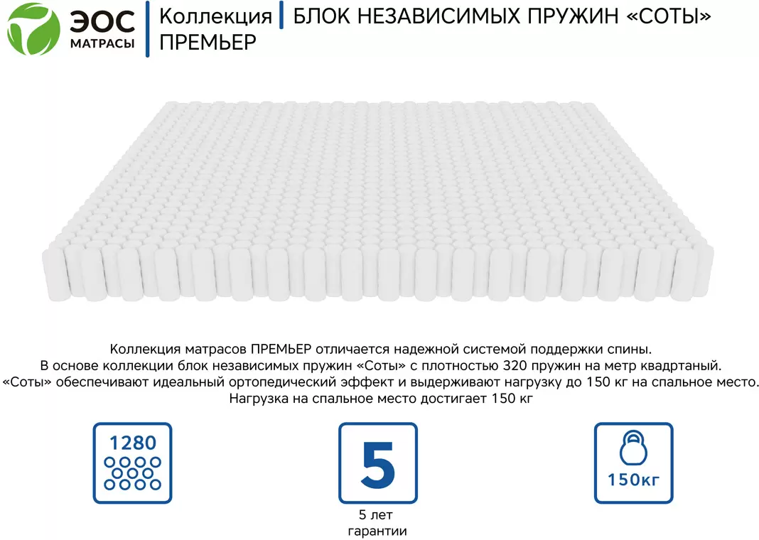 Матрас ЭОС Премьер Тип 3а 100x200 премиум чехол Adaptive фото
