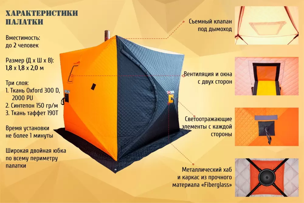 Палатка Ex-Pro Winter 1 7EXW1BO (черный/оранжевый) фото