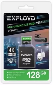 Карта памяти Exployd Vision microSDXC 128GB EX128GCSDXC10-U3-V30 (с адаптером) фото
