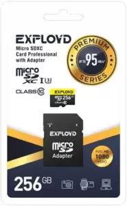 Exployd Premium Series microSDXC 256GB EX256GCSDXC10UHS-1-ELU3 (с адаптером)