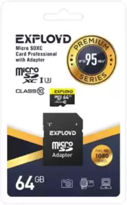 Exployd Premium Series microSDXC 64GB EX064GCSDXC10UHS-1-ELU3 (с адаптером)