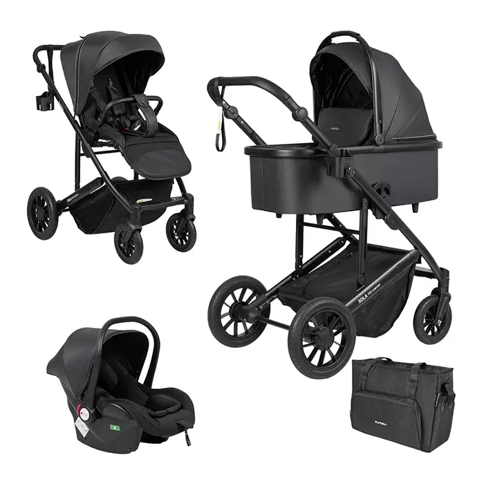 Детская универсальная коляска Farfello Sola Trio Comfort 3 в 1 / SOLA-10 (светло-черный) фото