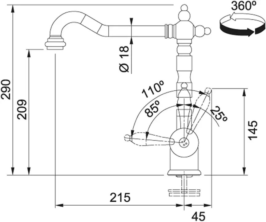 Смеситель Franke Old England (хром, 1 ручка) фото