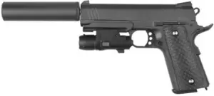 Страйкбольный пистолет Galaxy G.25A, кольт, colt, черный, в комплекте глушитель + ЛЦУ фото
